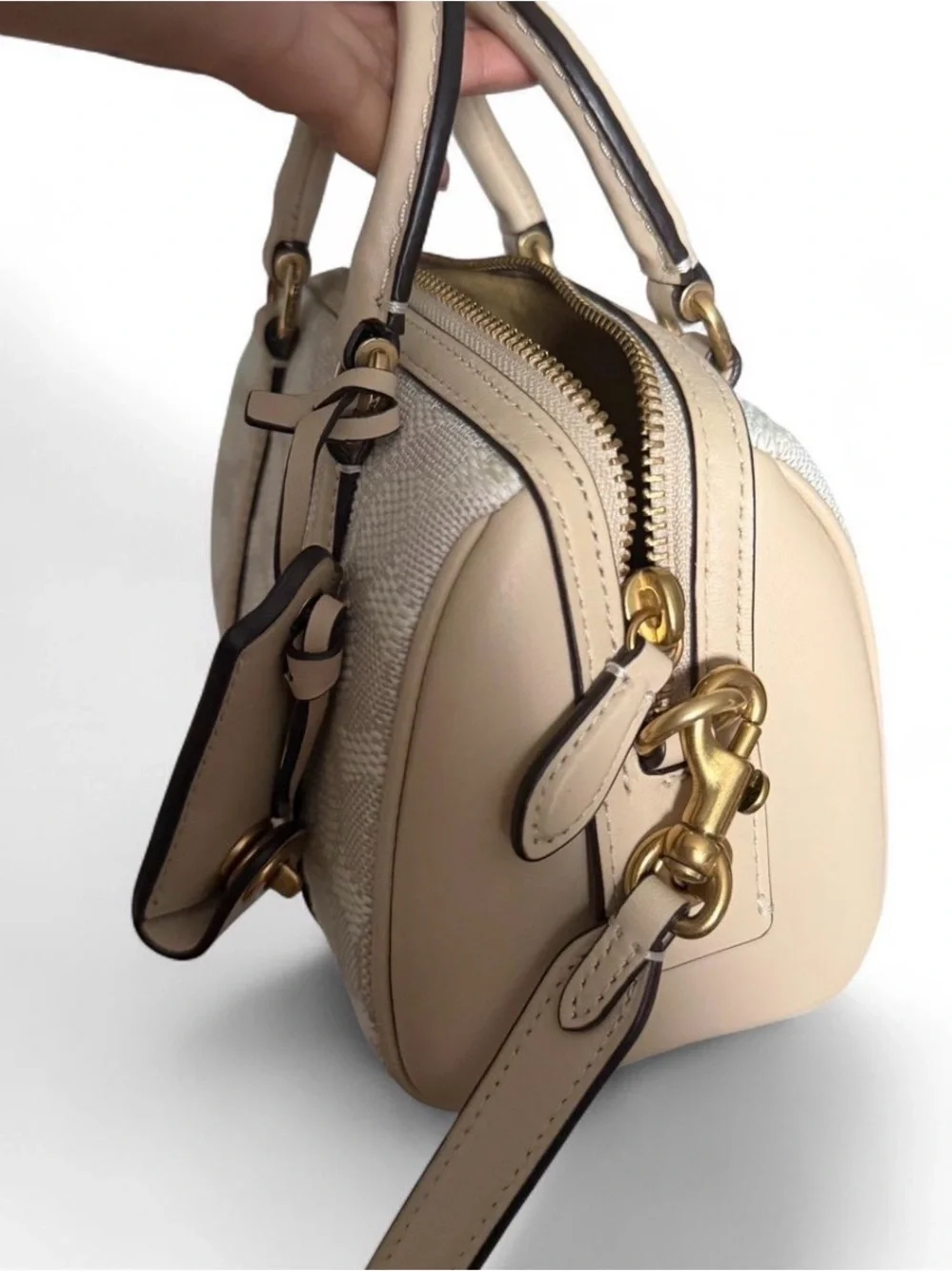 Coach Ruby Satchel 18 Beige and Cream Signature Jacquard Satchel with Strap